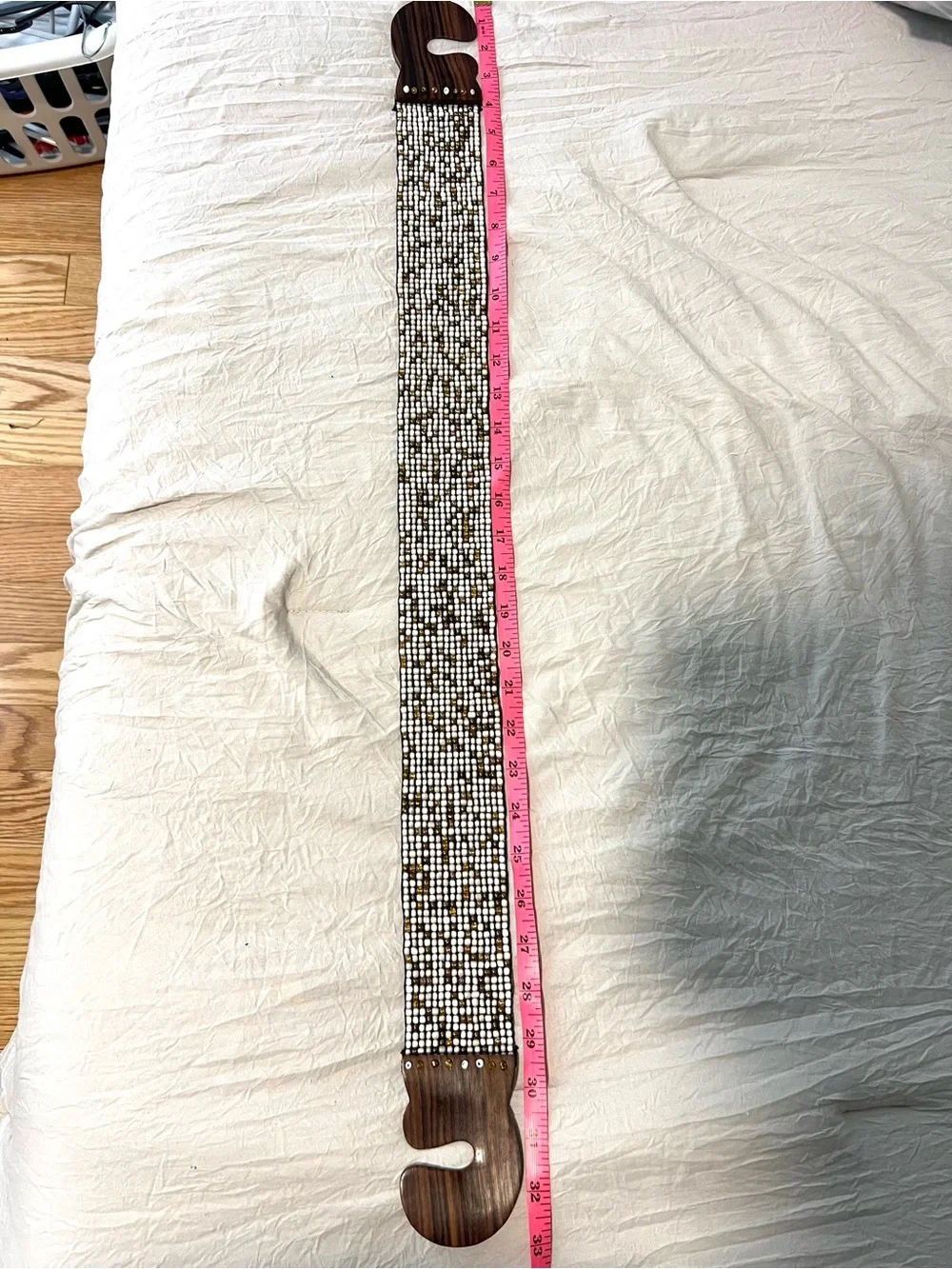 Beaded Wood Center Statement Stretch Waist Belt Boho EUC
